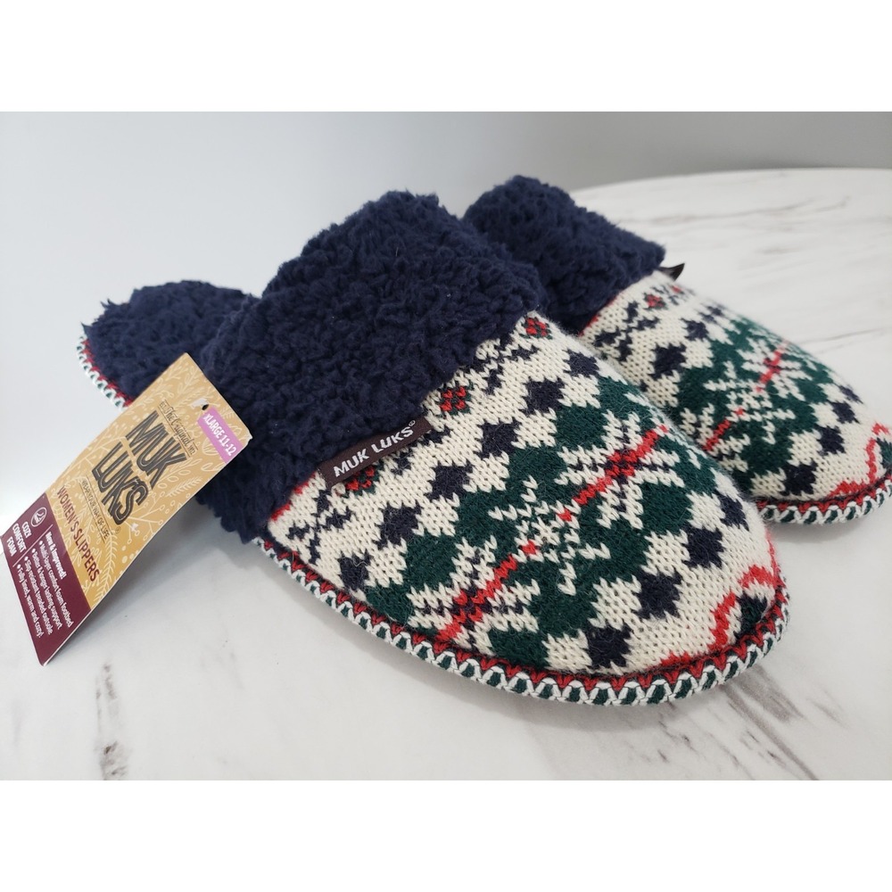 NEW SIZE XL 11/12 NAVY BLUE Womens Slip On Slipper House Shoe Christmas Muk Luks